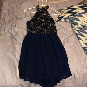 Navy blue and cream dress